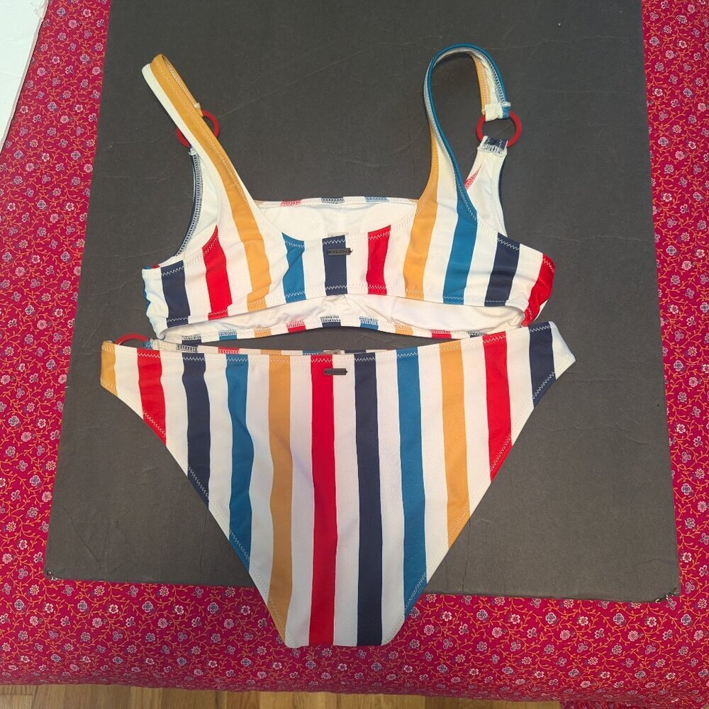 Volcom Multicolor Striped Bikini - Navy Red Teal Mustard White - Picture 4 of 8
